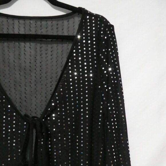 SHEIN - Curve | 2XL | Sheer Sparkling Black Sequin Cardigan | Lace Up Front - Picture 5 of 14